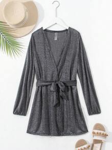 SHEIN Swim Summer Solid Belted Kimono