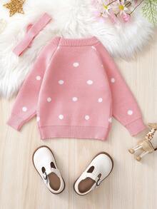 女嬰卡通圖案插肩袖毛衣 - 粉色 - 查看 2