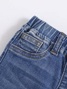 SHEIN Baby Boy Elastic Waist Straight Leg Jeans - Medium Wash - View 4