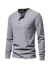 Camiseta de hombre con medio botón, cálida, absorbe el sudor, transpirable - Gris Claro - Ver 4