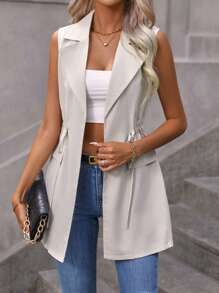 Ellegaria. Cổ áo Eo dây rút Áo vest - Màu be - Xem 1