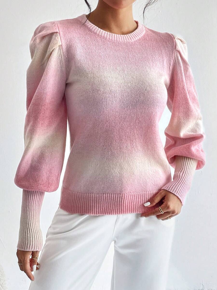 SHEIN Essnce 漸層燈籠袖套頭毛衣 - 彩色 - 查看 1