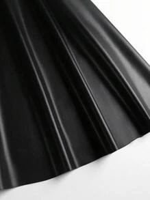 Solid PU Leather Flare Skirt