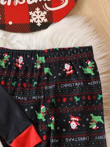Young Boy Christmas Print Snug Fit PJ Set - Black - View 3