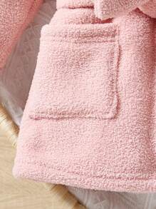 Baby Girl 3D Ear Design Hooded Belted Fuzzy Robe - Coral Pink - View 5