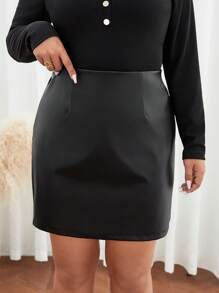 SHEIN Frenchy Hơn Bằng sáng chế Váy thẳng - màu đen - Xem 1