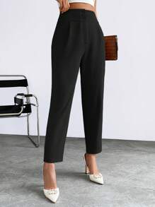 SHEIN Privé Pantalones con fruncido - Negro - Ver 4