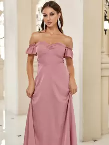 SHEIN Belle 胸部褶皺洋裝 - 藕粉色 - 查看 2