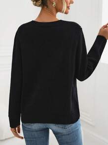 SHEIN LUNE Suéter de punto con caída de hombros y estampado de campana para otoño e invierno - Negro - Ver 2