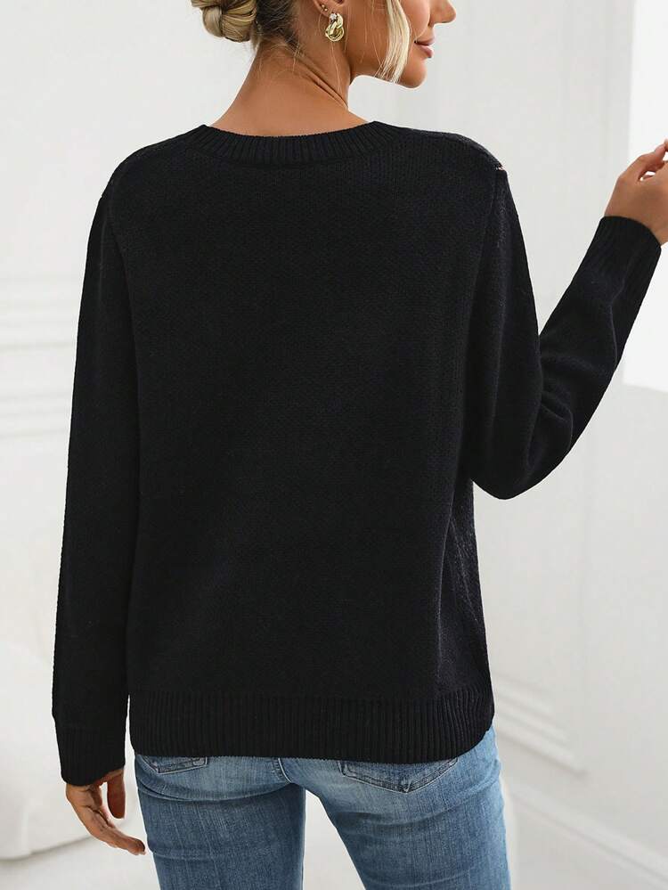 Bell Pattern Drop Shoulder Knit Pullover Fall Winter Sweater