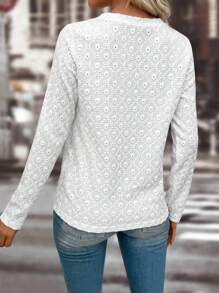 EMERY ROSE Solid Eyelet Embroidery Tee Fall Cloth For Women