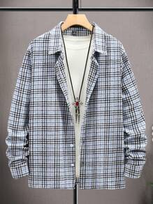 Manfinity Homme Men Houndstooth Print Button Front Overcoat - Blue - View 3