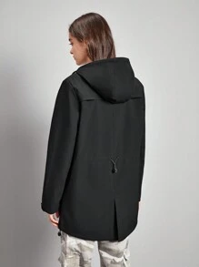 In My Nature Letter Graphic Drawstring Hooded Rain Jacket - Black - View 2