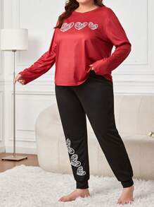 Conjunto de pijama con estampado de corazón talla grande