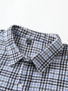 Manfinity Homme Men Houndstooth Print Button Front Overcoat - Blue - View 4