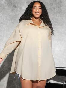 SHEIN CURVE+ Plus Letter Graphic Drop Shoulder Shirt - Apricot - View 3