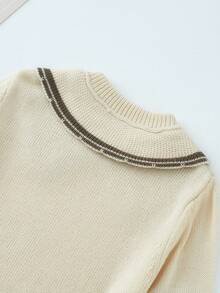 SHEIN 女小童花卉刺繡彼得潘領套頭毛衣 - 杏色 - 查看 5