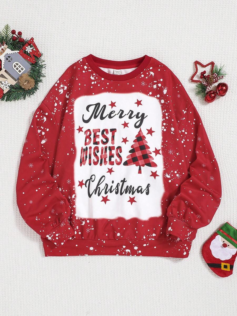 青少年女孩聖誕圖案運動衫 - 紅色 - 查看 1