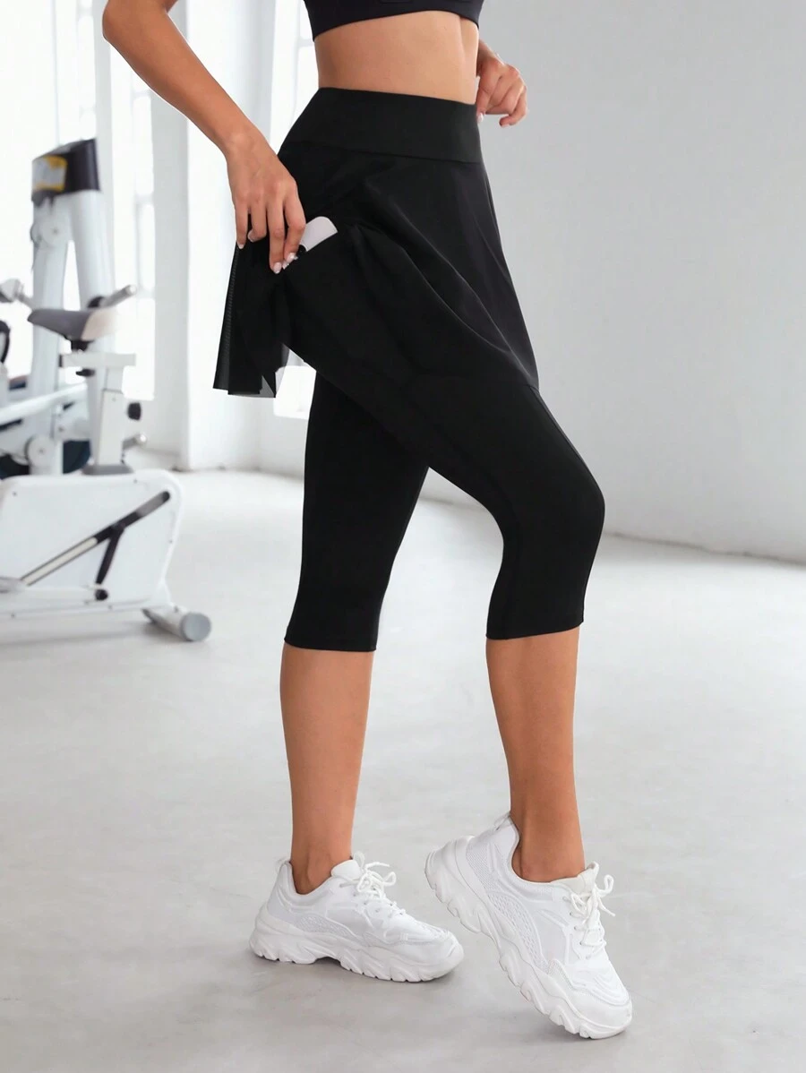 Easithlete Solid 2 In 1 Sports Leggings With Phone Pocket - Black - View 1