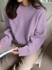 DAZY 素色插肩袖套頭毛衣 - 紫色 - 查看 2