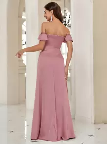 SHEIN Belle 胸部褶皺洋裝 - 藕粉色 - 查看 3