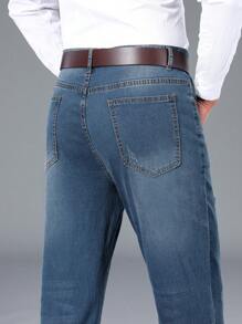 Manfinity Mode Men Slant Pocket Straight Leg Jeans Without Belt - Blue - View 8