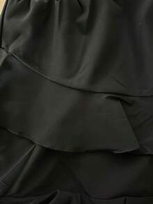 Skort ribete con fruncido de cintura elástica - Negro - Ver 3