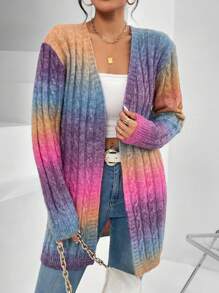 EMERY ROSE Ombre Cable Knit Drop Shoulder Duster Cardigan,Long Sleeve Tops Fall Winter Cloth For Women - Multicolor - View 4