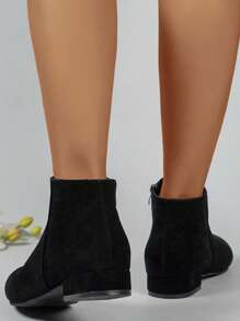 新款秋季時尚女式低跟側拉鍊靴 - 黑色 - 查看 3