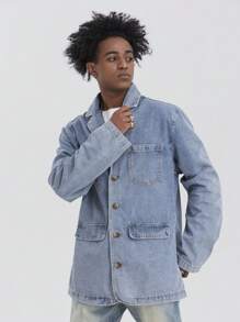 Chillumni Men Flap Pocket Denim Jacket