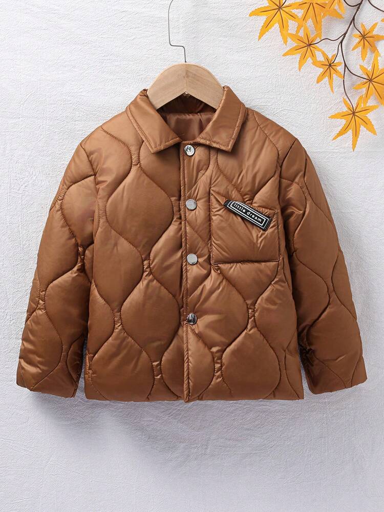 Young Boy Letter Patched Detail Quilted Coat
