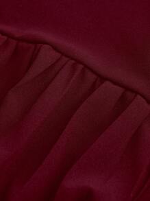 SHEIN MOD Plus Mock Neck Flare Sleeve Pleated Hem Belted Dress - Burgundy - View 4