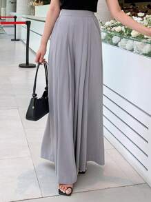 DAZY 素色闊腿褲 - 灰色 - 查看 2