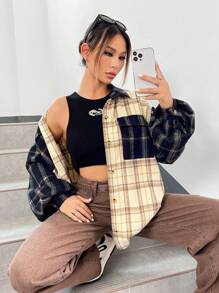 SHEIN EZwear In kẻ sọc Thả vai Túi có nắp áo - Nhiều màu - Xem 3