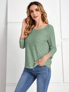 EMERY ROSE Camiseta con bordado con ojal - verde menta - Ver 7