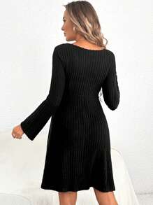 SHEIN Thai sản Nút phía trước Đan Xương sườn Đầm - màu đen - Xem 2