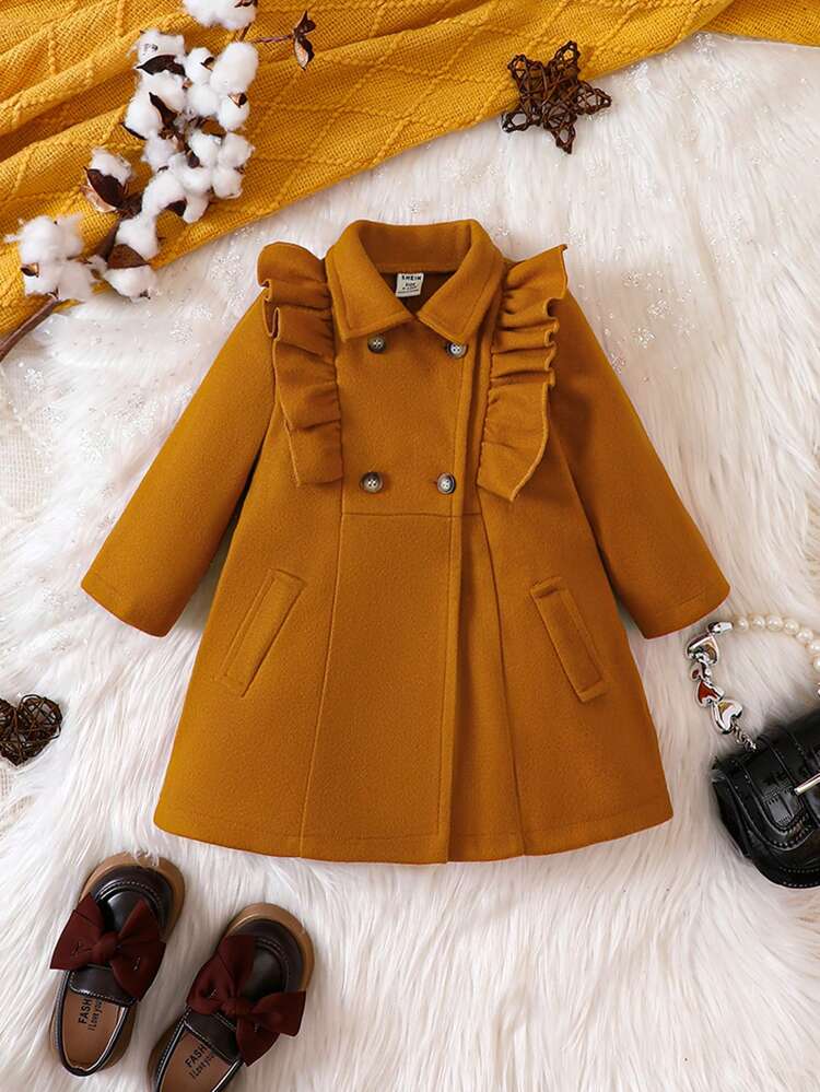 Baby Girl Ruffle Trim Double Breasted Overcoat