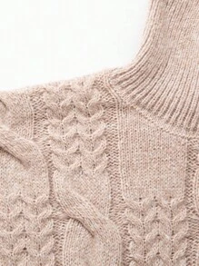 男士高領麻花編織套頭毛衣 - 米色 - 查看 4