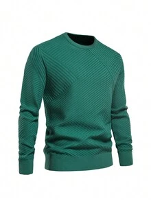 NITAGUT Nam Chất rắn Vòng cổ Áo len - màu xanh lá - Xem 3