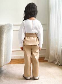 SHEIN Young Girl Colorblock Belted Drop Shoulder Blouse & Pants - Multicolor - View 2
