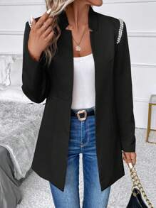 SHEIN Clasi Abrigo con cuenta de perla con parte delantera abierta