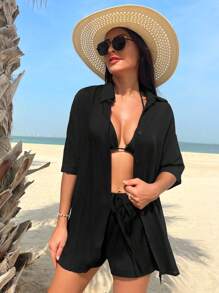 Swim Vcay 素色前紐扣罩衫套裝