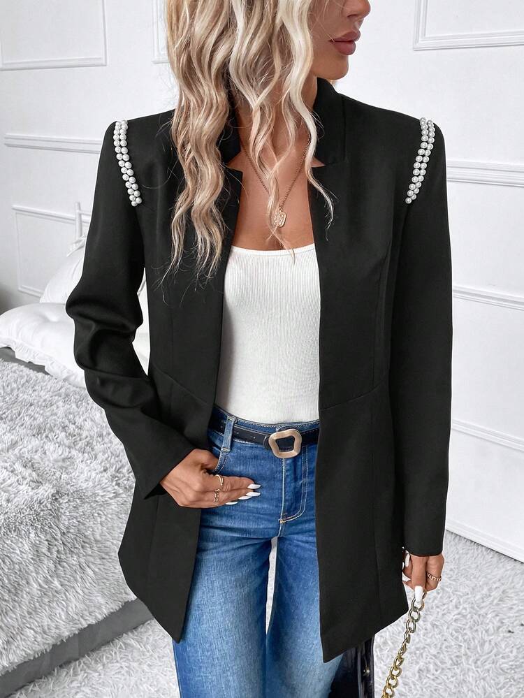 Pearls Beaded Open Front Coat