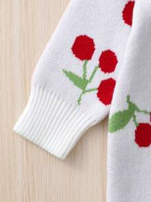 Baby Girl Cherry Pattern Knit Jumpsuit & Hat - Multicolor - View 4