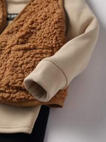 SHEIN Bộ 3 áo len cổ cao dệt kim thường ngày cho bé trai, quần chạy bộ dệt kim và áo vest đệm lông cừu, dày - Nhiều màu - Xem 4