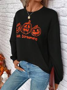 SHEIN LUNE Halloween Print Drop Shoulder Sweatshirt - Black - View 4