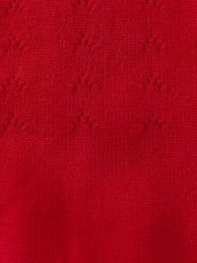 女嬰拼接領插肩袖針織連身背心 - 紅色 - 查看 6