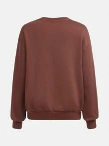 Bộ 2 áo nỉ cổ tròn thêu vá màu trơn và quần chạy bộ, vải nỉ, dày - Dành cho thanh thiếu niên - Cà phê nâu - Xem 6