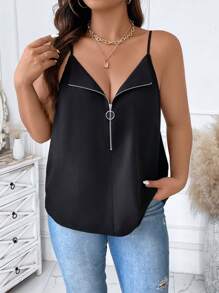 Calvaya Plus Zip Up Cami Top - Black - View 4