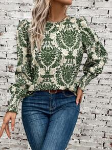 SHEIN Clasi 滿版印花燈籠袖襯衫 - 彩色 - 查看 5